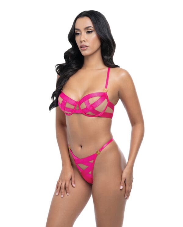 Raelynn Satin Strappy Underwire Bra w/G-String 2 pc Set - Pink Yarrow LG - Image 2