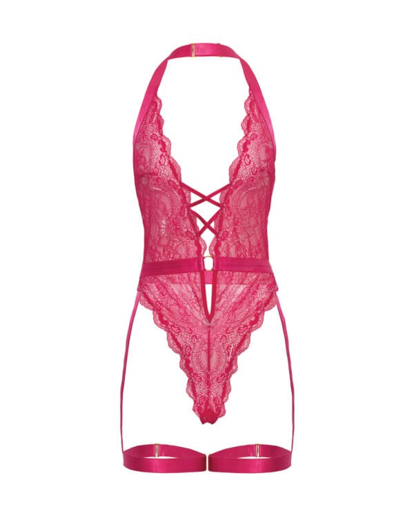 Kahlia Lace Halter Top Teddy - Pink Yarrow L/XL - Image 4