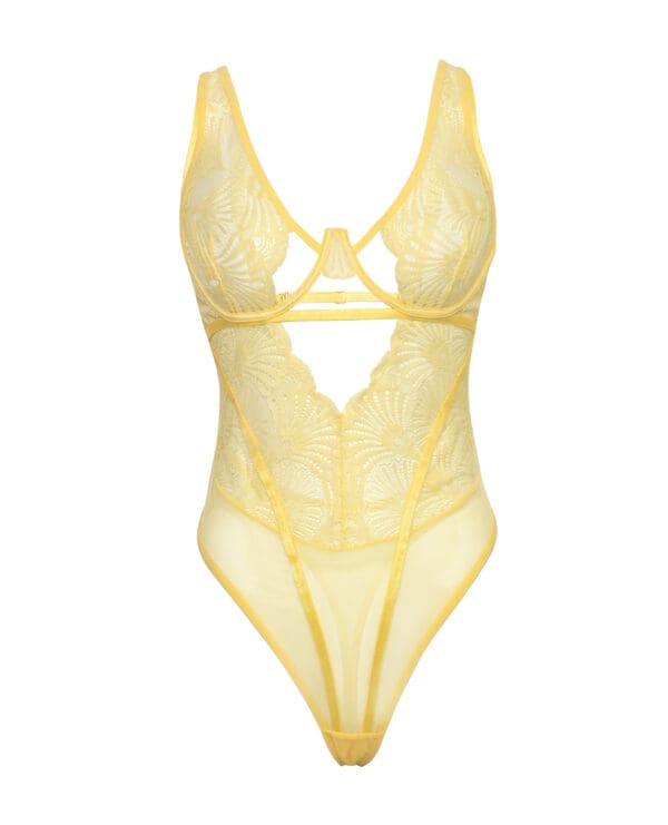 Tiana Scallop Lace & Mesh Underwire Teddy - Pale Banana S/M - Image 4