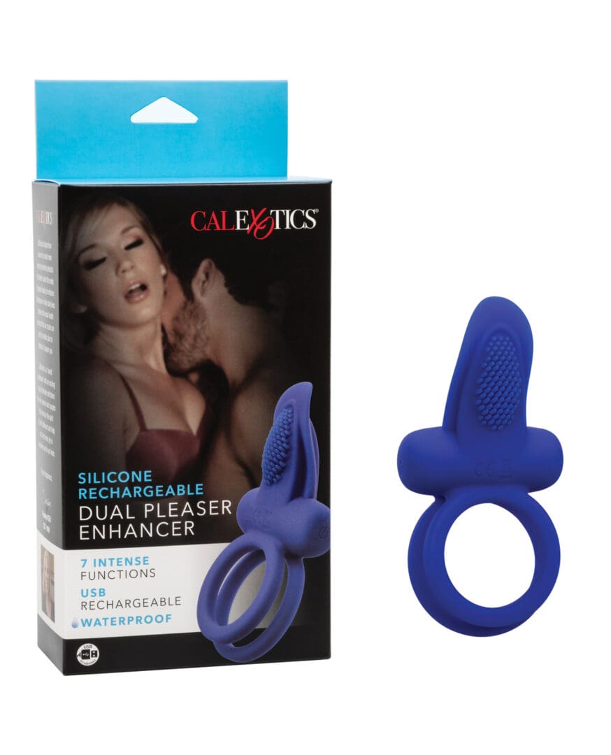 Couple's Enhancers Silicone Rechargeable Dual Pleaser Enhancer - Blue