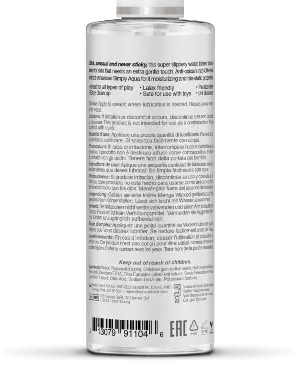Wicked Sensual Care Simply Aqua Water Based Lubricant - 4 oz - Image 2