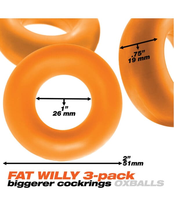 Oxballs Fat Willy 3 Pack Jumbo Cock Rings - Orange - Image 4