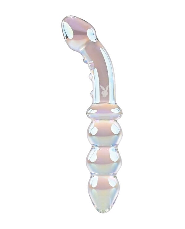 Playboy Pleasure Jewels Double Glass Dildo w/Anal Beads - Clear - Image 2