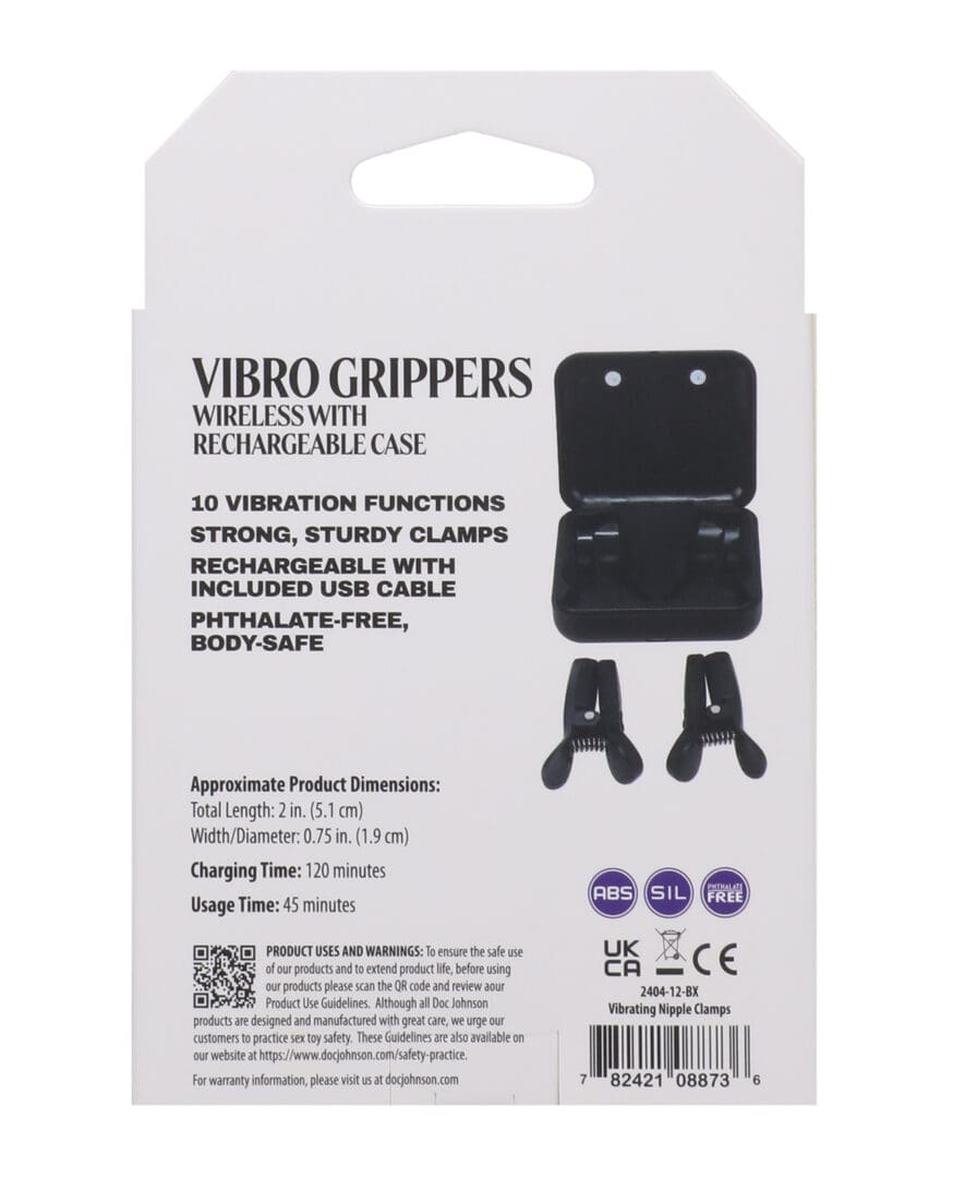 Merci Vibro Grippers Rechargeable Vibrating & Wireless Nipple Clamps - Black - Image 5