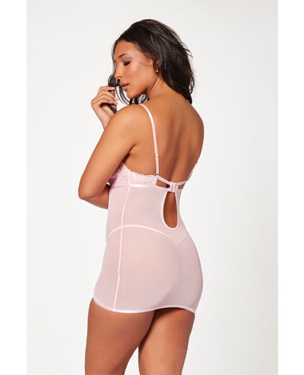 Floral Mesh Chemise & G-String Pink SM - Image 2
