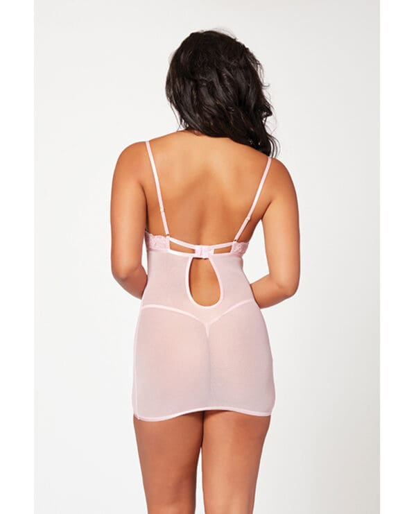 Floral Mesh Chemise & G-String Pink SM - Image 3