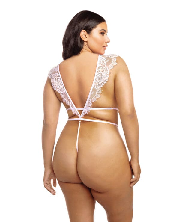 Imani Eyelash Lace Soft Cup High Leg Teddy Pink Tulle 1X/2X - Image 2
