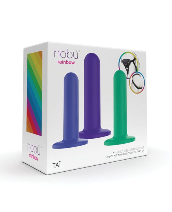 Nobu Tai Silicone Dildo Set w/Adjustable Strap On - 3 Piece Kit Assorted Colors - Image 5