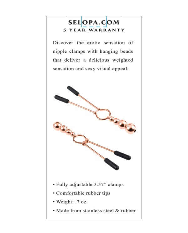 Selopa Beaded Nipple Clamps - Rose Gold - Image 5