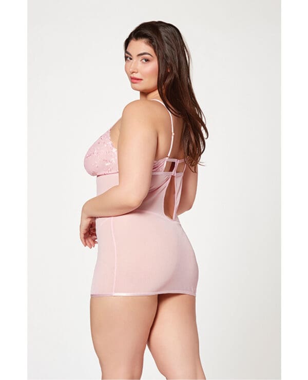 Floral Mesh Chemise & G-String Pink 1X/2X - Image 2