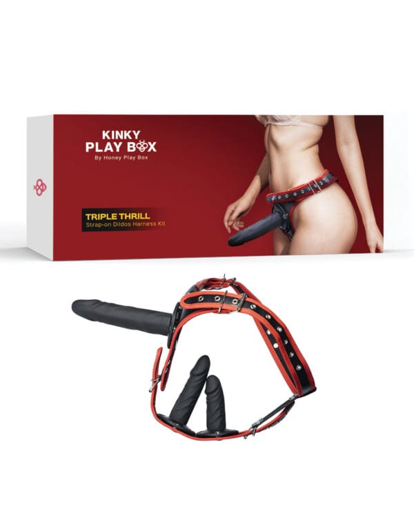 Kinky Play Box Triple Thrill Strap-On Harness Kit - Black/Red - Image 5