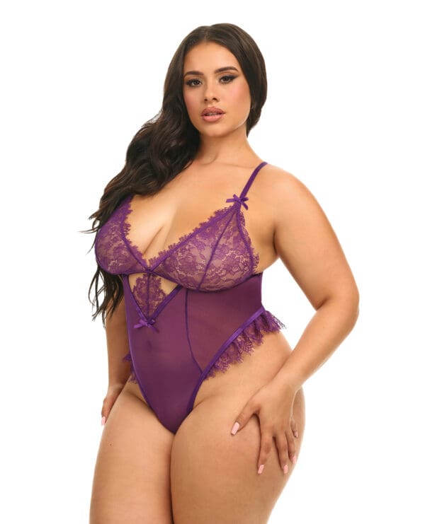 Katana Mesh & Lace Teddy - Purple 1X/2X - Image 2