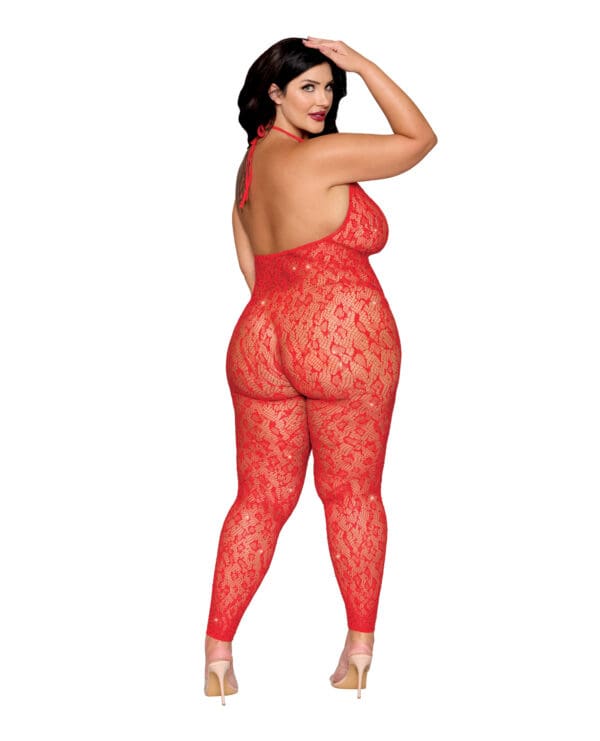 Leopard Pattern Seamless Bodystocking w/Gold Details - Red QN - Image 2