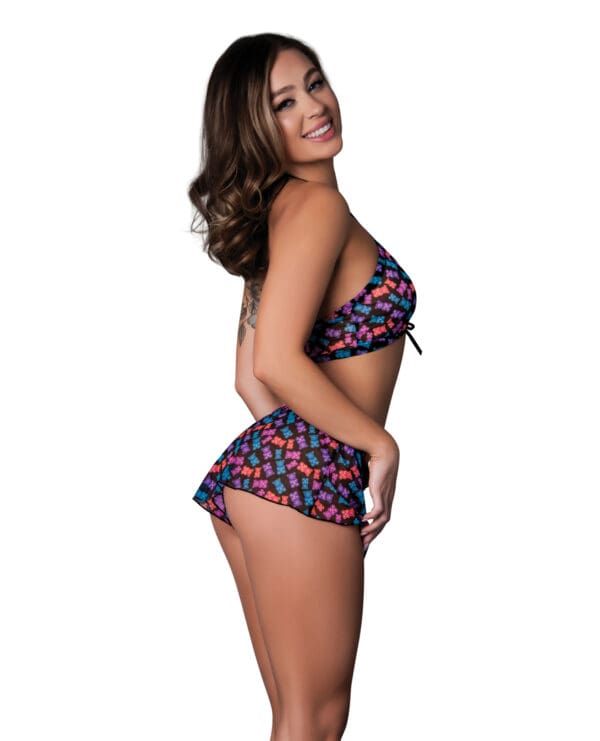 Hazy Dayz Gummy Bear Blacklight Reflective Halter Top & Short 2 pc Set - Multi S/M - Image 2