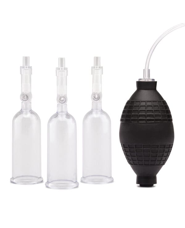 Lux Fetish Nipple Suckers w/Clitoral Pump - Clear/Black - Image 2