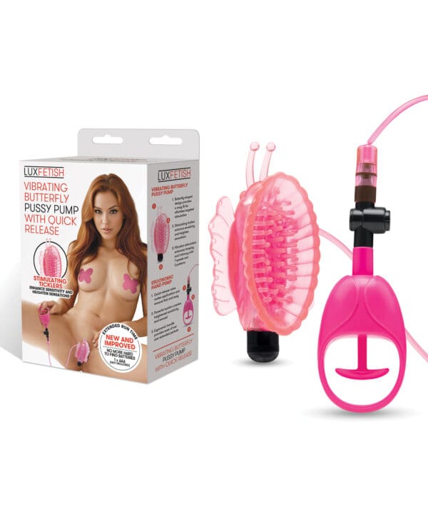 Lux Fetish Vibrating Butterfly Pussy Pump w/Quick Release - Pink