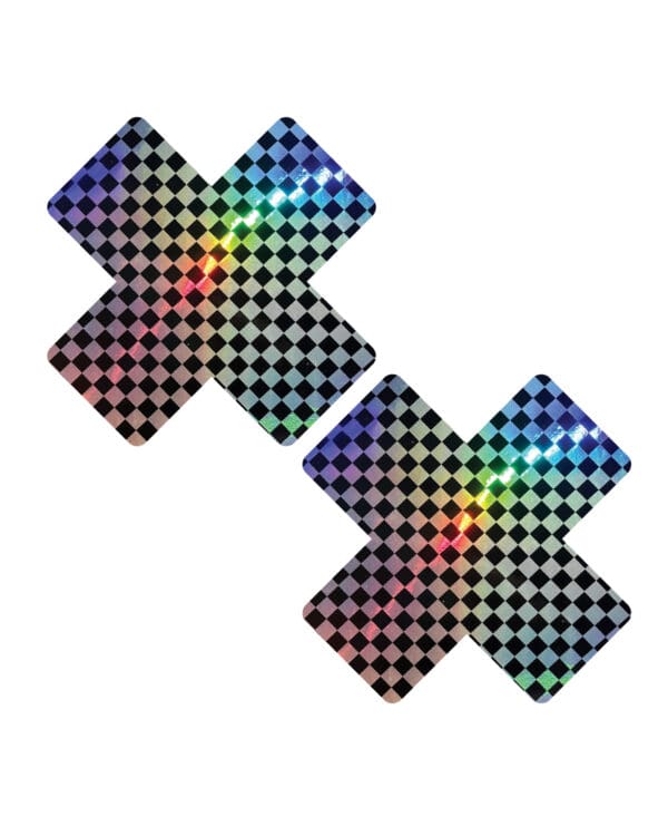 Neva Nude Holographic X Factor Pasties - Rainbow/Black O/S - Image 2