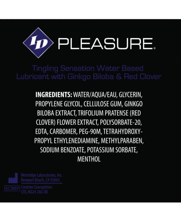 ID Pleasure Waterbased Tingling Lubricant - 2.2 oz Flip Cap Bottle - Image 2