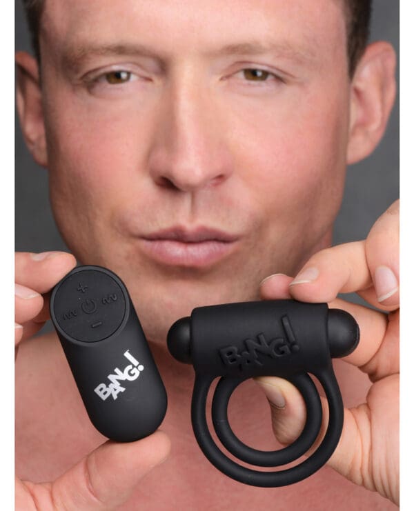 Bang! Vibrating Cock Ring & Bullet w/Remote Control - Black - Image 5