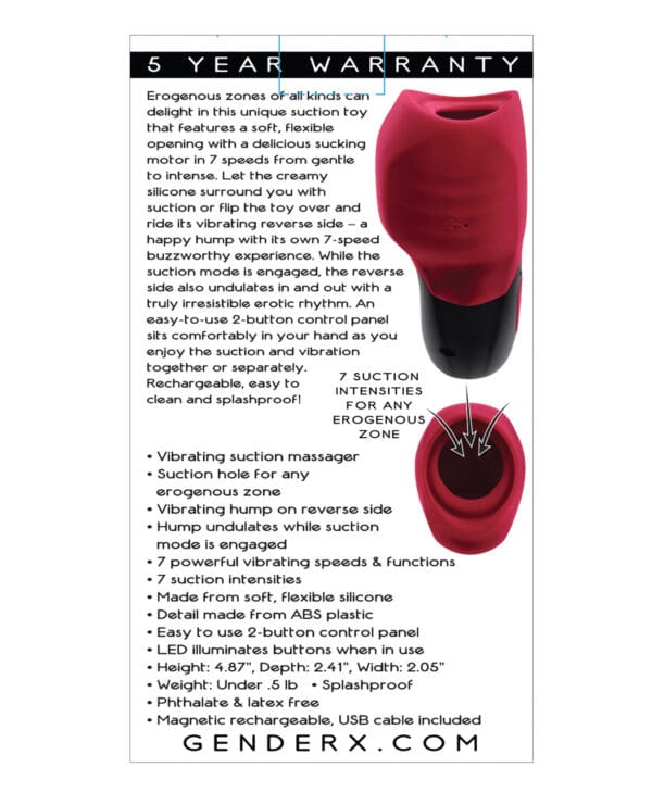 Gender X Body Kisses Vibrating Suction Massager - Red/Black - Image 2