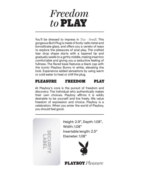 Playboy Pleasure Tux Butt Plug - Small - Image 2