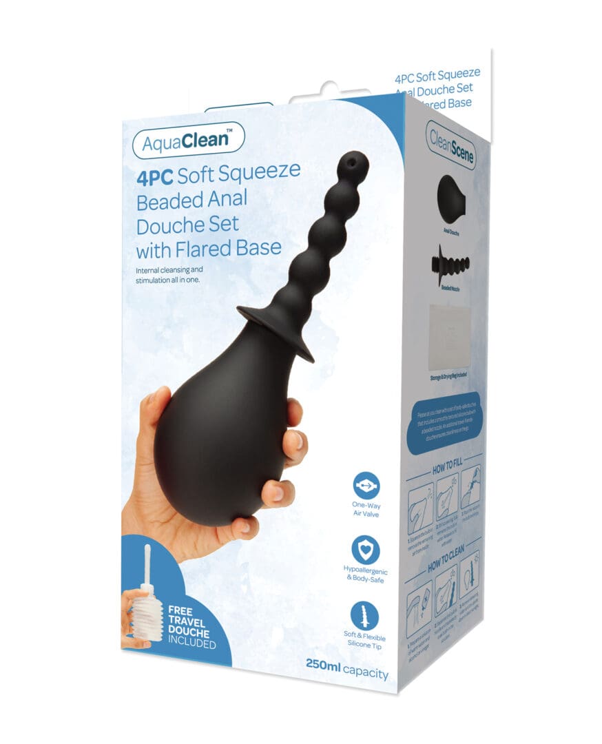 CleanScene 4 Pc Soft Squeeze Beaded Anal Douche Set w/Flared Base