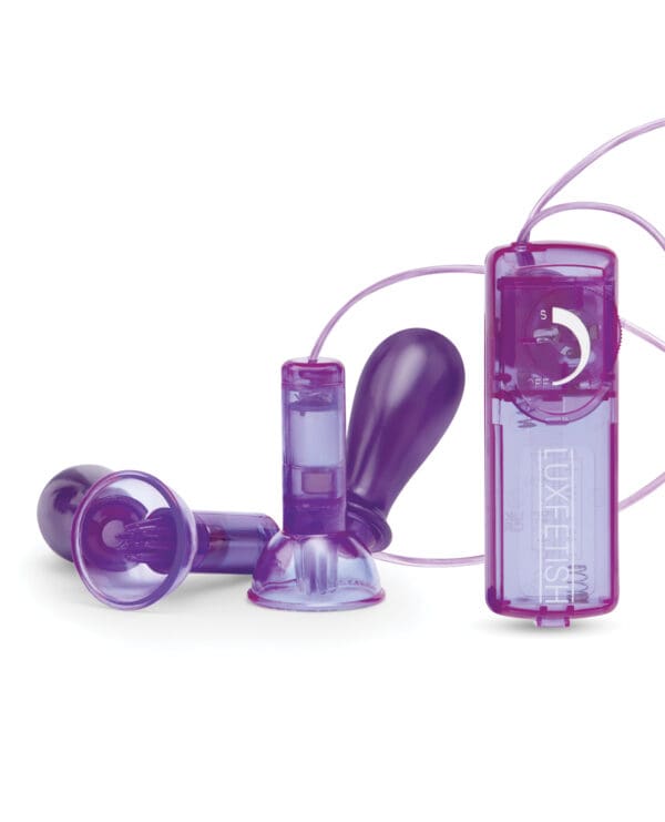Lux Fetish Vibrating Nipple Suckers w/Wired Remote Control - Purple - Image 2