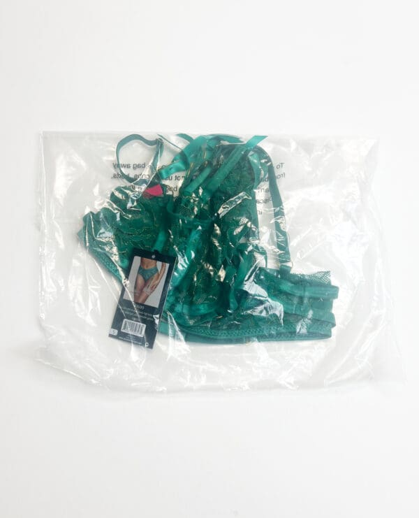 Strappy Lace High Waist Panty w/Garters - Green MD - Image 3