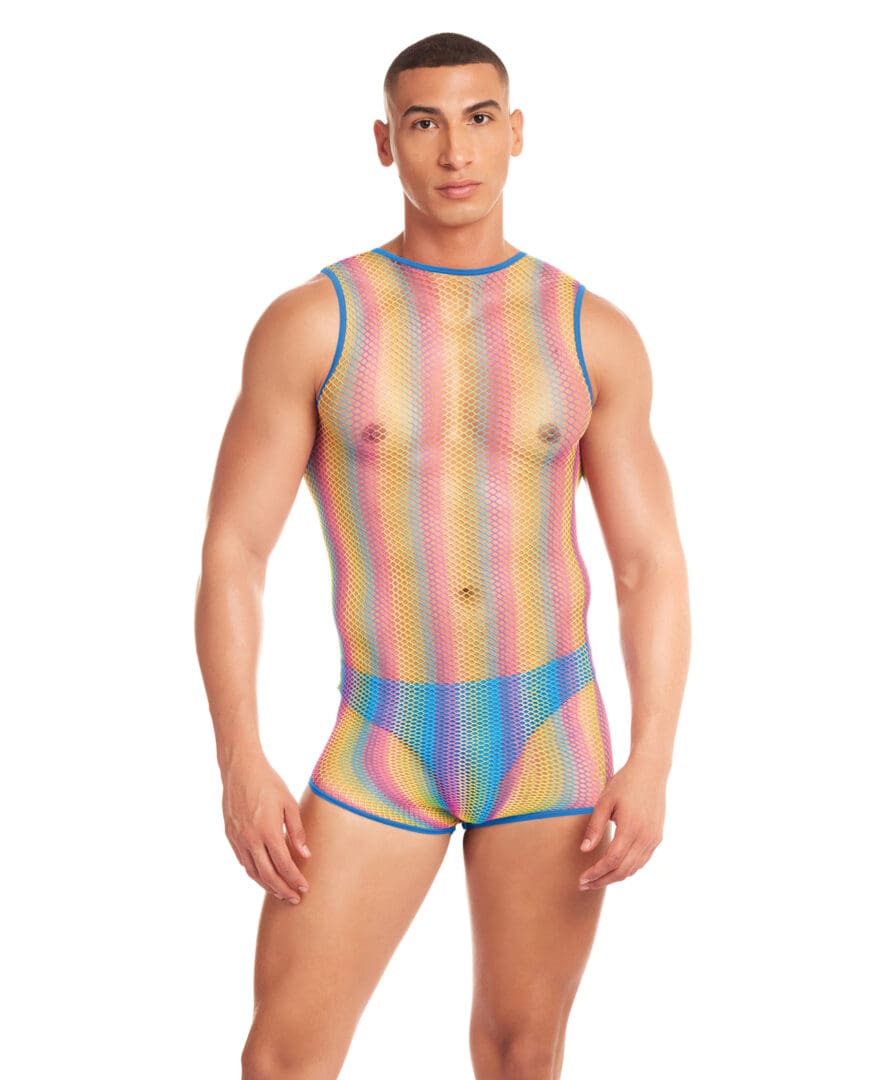 Rainbow Party Pride Star Mesh Singlet 2 pc Set w/Thong - Rainbow S/M