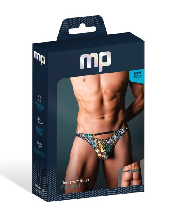 Go Wild Thong w/2 Rings - Animal Multi S/M - Image 3