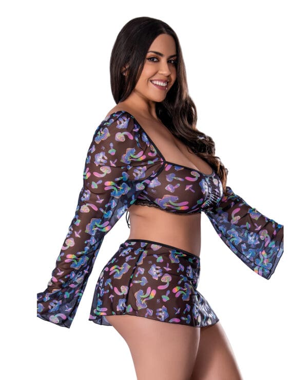 Hazy Dayz Shrooms Crop Top w/Skirt & Thong - Black QN - Image 2