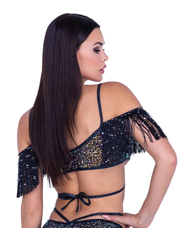Sequin Fishnet Fringe Top - Black/Multi MD - Image 2