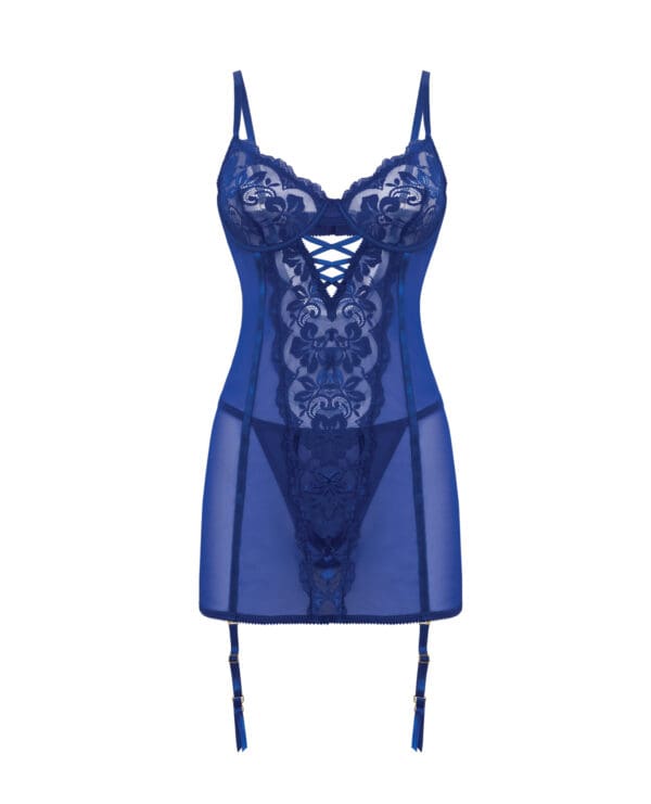 Kehlani Underwire Babydoll w/Detachable Garters & G-String - Cobalt Blue 1X/2X - Image 3