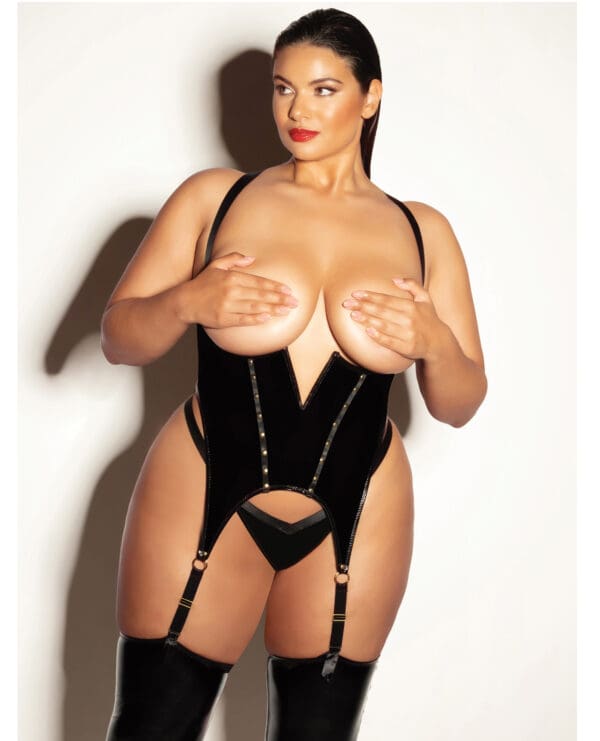 FETISH Open Cup Vinyl V-Wire Merrywidow w/G-String - Black 1X/2X - Image 2