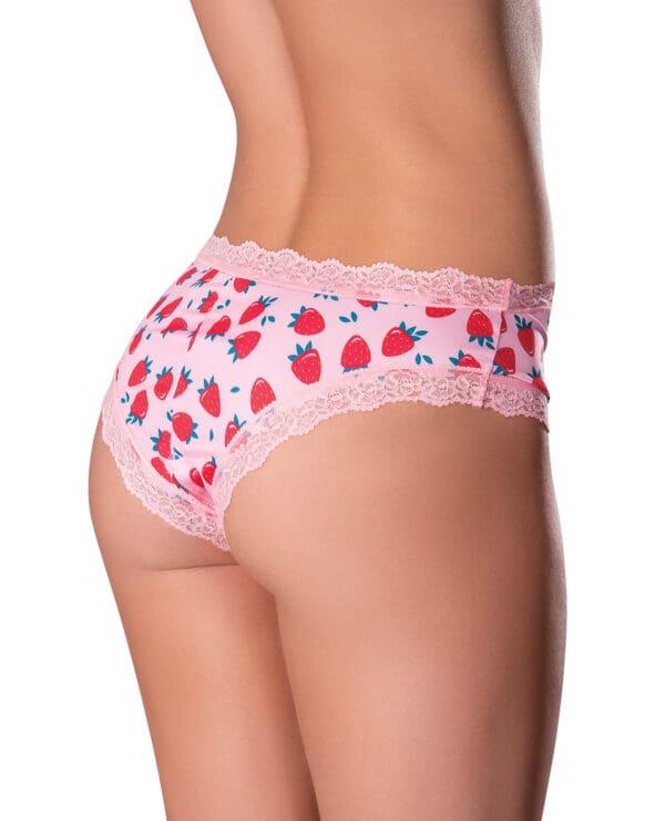 Sweet Treats Crotchless Boy Short w/Wicked Sensual Care Strawberry Lube - Pink S/M - Image 2