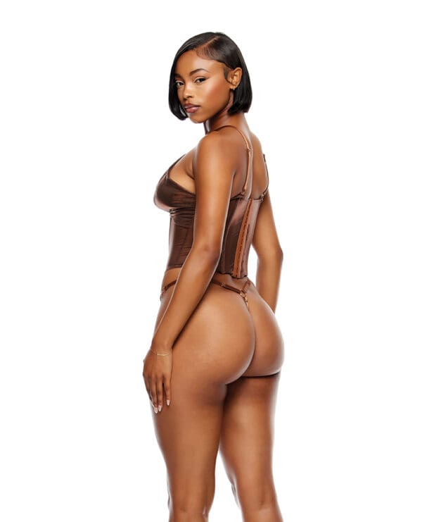 Liquid Metal Metallic Mesh Bustier w/G-String 2 pc Set - Metallic Copper LG - Image 3
