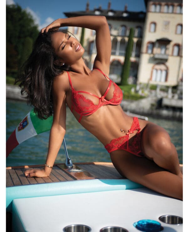 Baroque Heart Embroidered Lace 2 pc Set - Red XL - Image 3