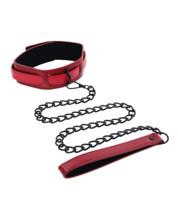 Sex & Mischief Ex's & Oh's Collar & Leash - Red/Black - Image 2