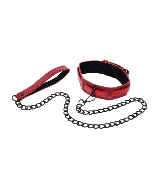 Sex & Mischief Ex's & Oh's Collar & Leash - Red/Black - Image 3