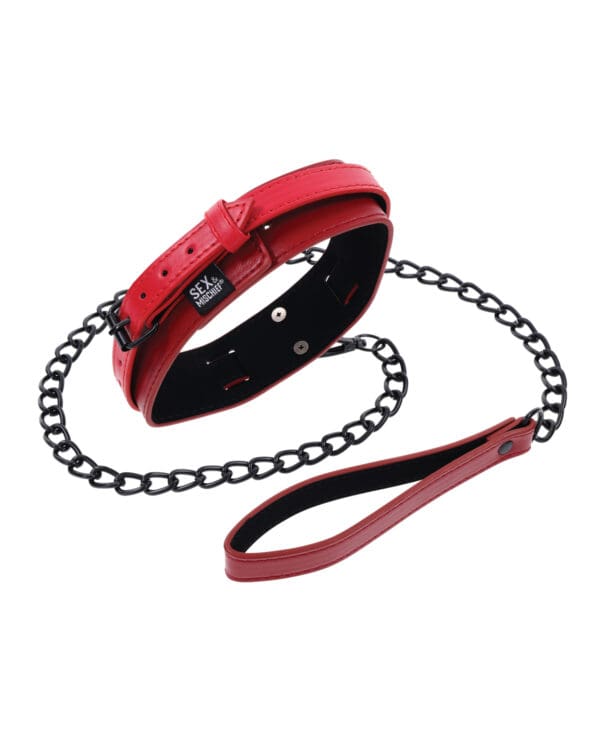 Sex & Mischief Ex's & Oh's Collar & Leash - Red/Black - Image 4