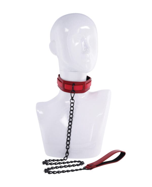 Sex & Mischief Ex's & Oh's Collar & Leash - Red/Black - Image 5
