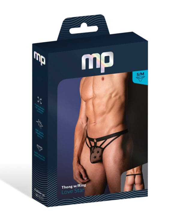 Love Star Thong w/Ring - Black S/M - Image 3