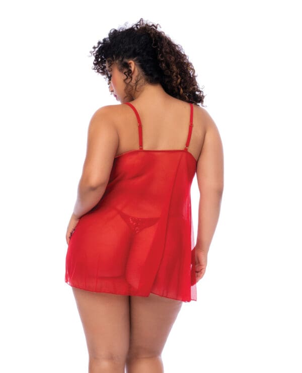 Sequin Embellished Babydoll w/G-String - Red 3X/4X - Image 2