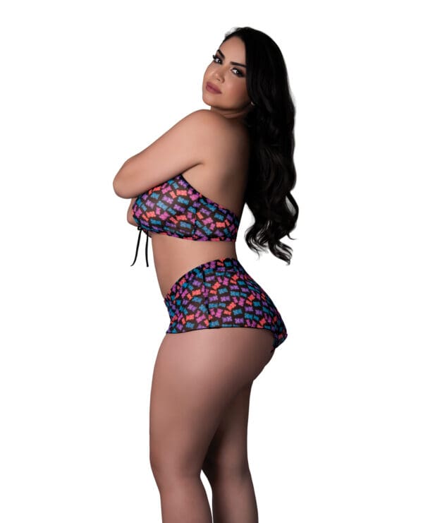 Hazy Dayz Gummy Bear Blacklight Reflective Halter Top & Short 2 pc Set - Multi QN - Image 2