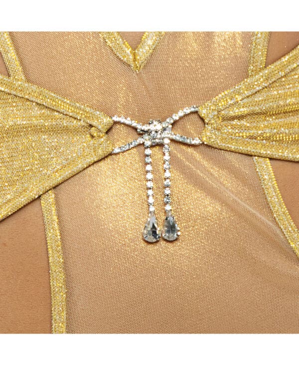 Gilded Beauty Metallic Shimmer Mesh Teddy w/Rhinestone Accents - Gold MD - Image 3