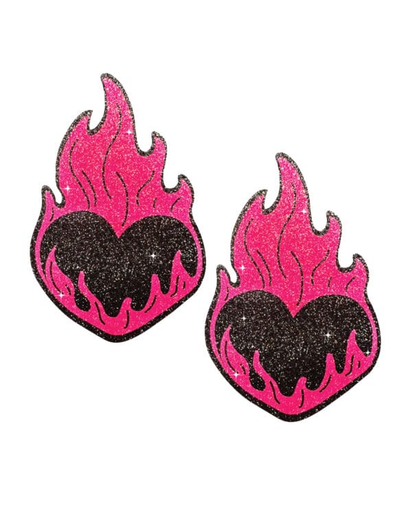 Neva Nude Flaming Heart Glitter Pasties - Black/Red O/S - Image 2
