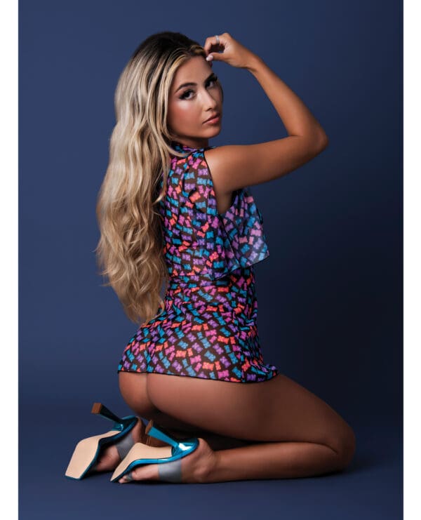 Hazy Dayz Gummy Bears Blacklight Reactive Halter Top w/Thong & Dress 3 pc Set - Multi S/M - Image 3