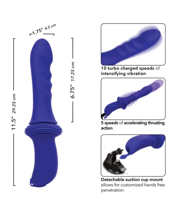 Overdrive Ridged Shaft Remote Control Sex Machine - Blue - Image 5