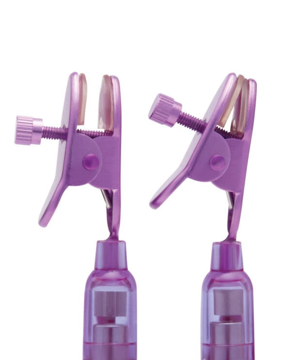 Lux Fetish Vibrating Nipple Clamps w/Wired Remote Control - Pink/Purple - Image 3