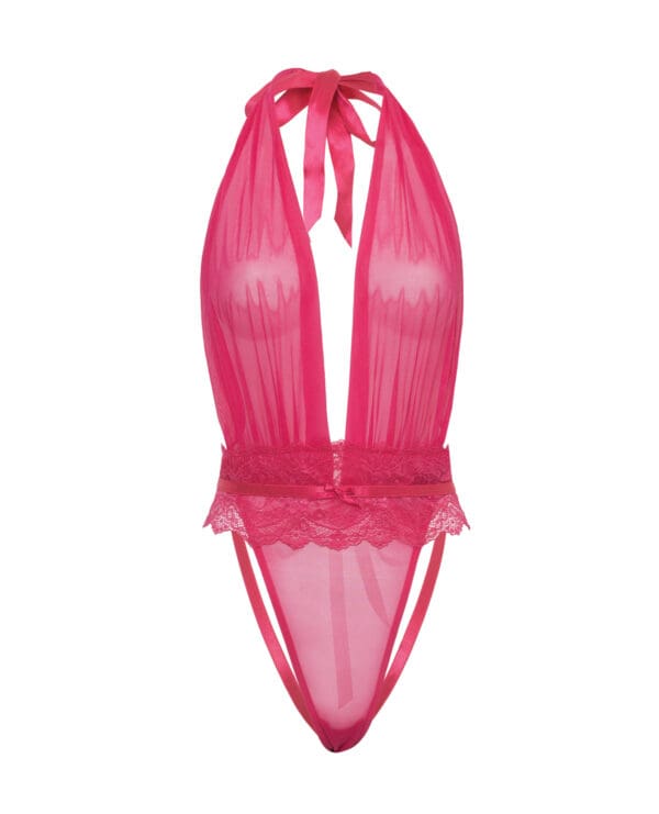 Maylah Mesh & Lace Halter Teddy - Pink S/M - Image 5